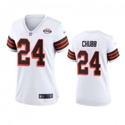 Women Cleveland Browns #24 Nick Chubb Nike 1946 Collection Alternate Game Limited NFL Jersey - White